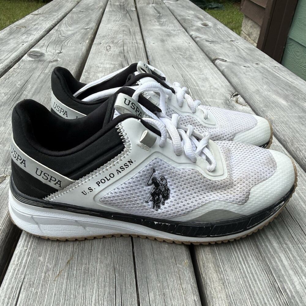U.S. Polo Assn. Men’s Athletic Sneakers White Black Mesh Lace-Up Running Shoes